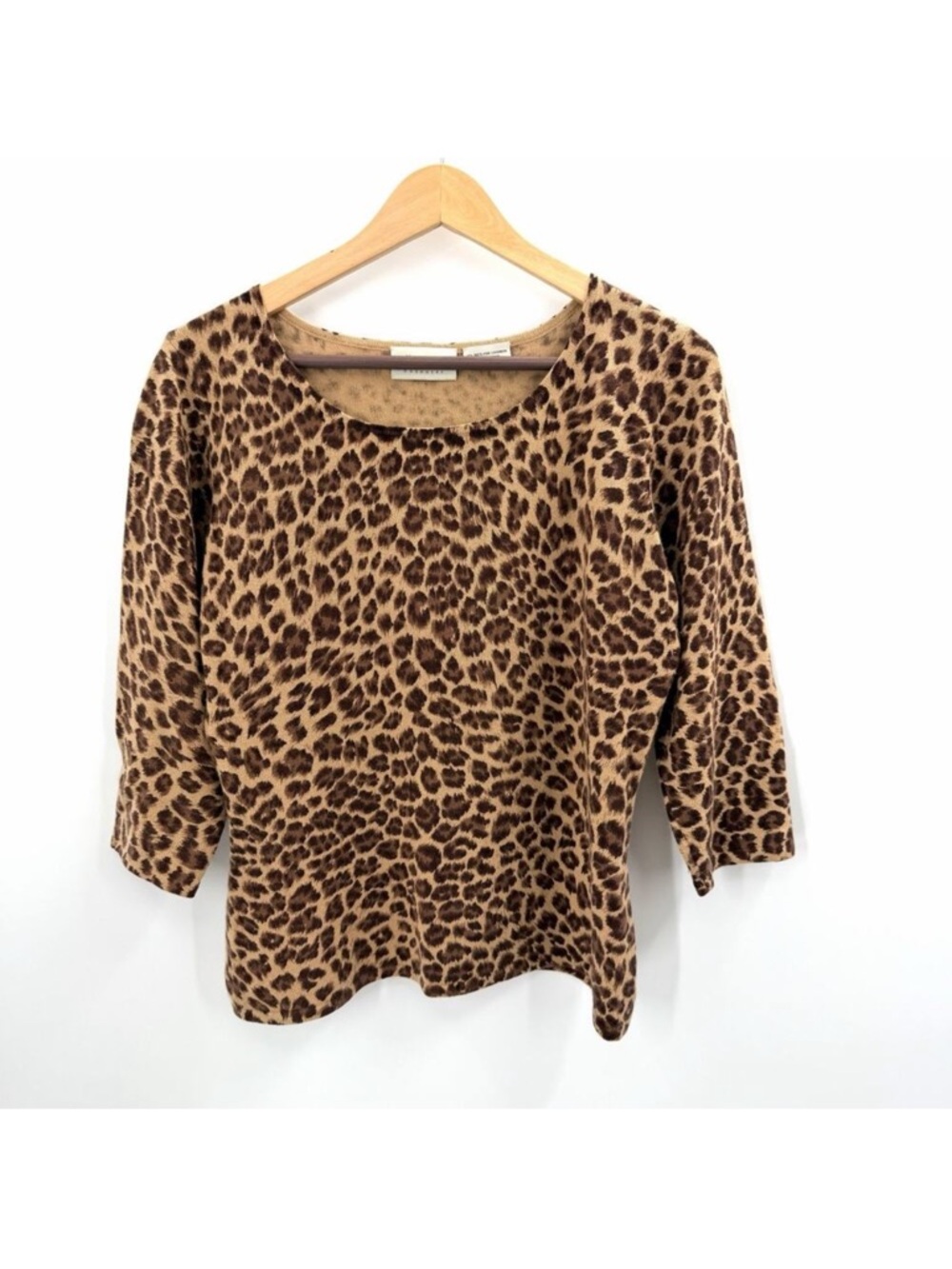 Neiman Marcus 100% Cashmere Brown Leopard Print 3/4 Sleeve Sweater Womens Large